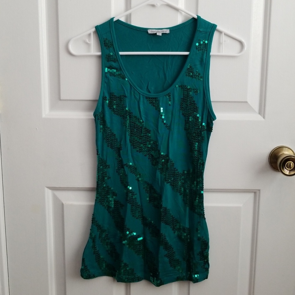 Teal sequin tank